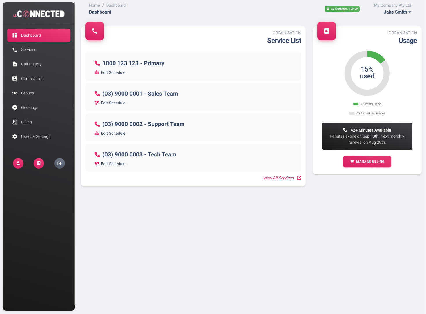 Business landline number managed in uConnected